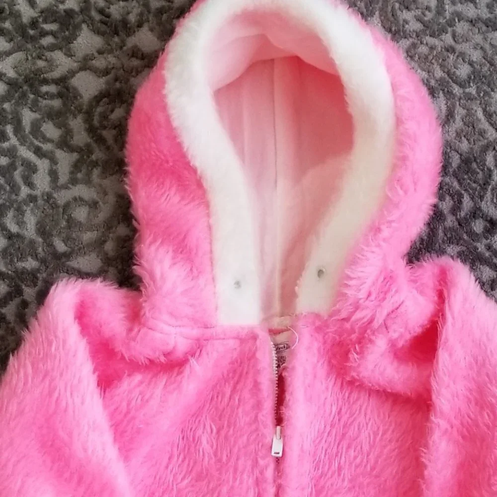 Pink Vintage Baby Jacket with Connected Mittens